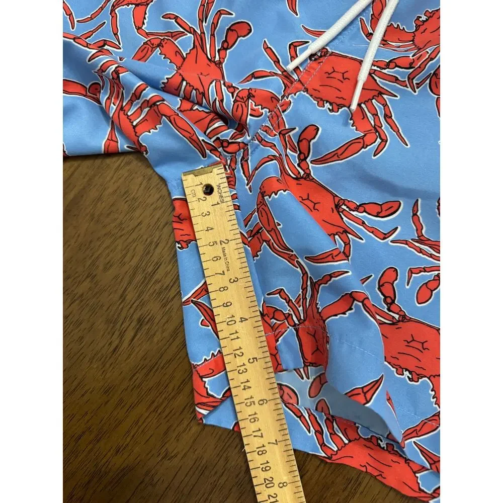 Charleston Threads Blue Orange Crab Print Swim Trunks - Men’s L